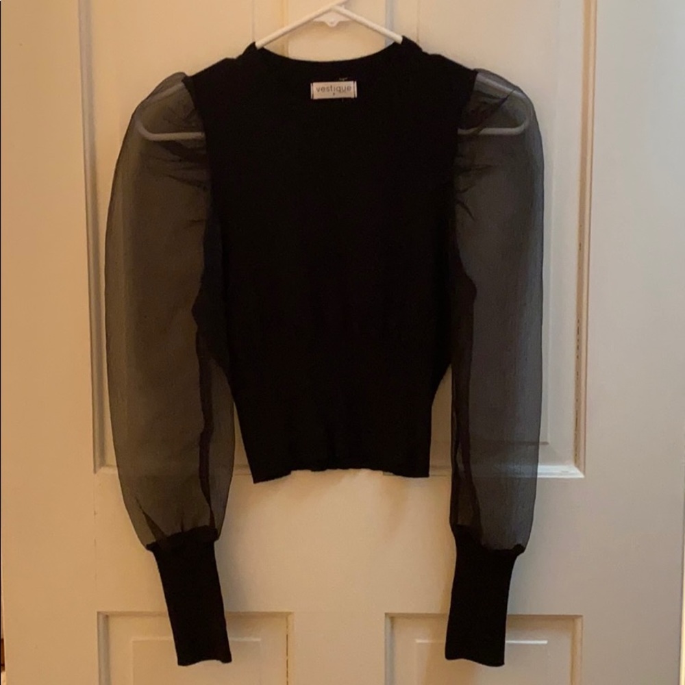 New Black sweater with sheer puff sleeves